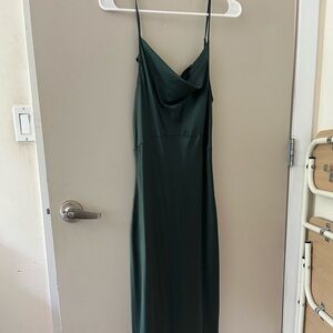 100% Washable Silk Cowl Neck Slip Dress quince forest green